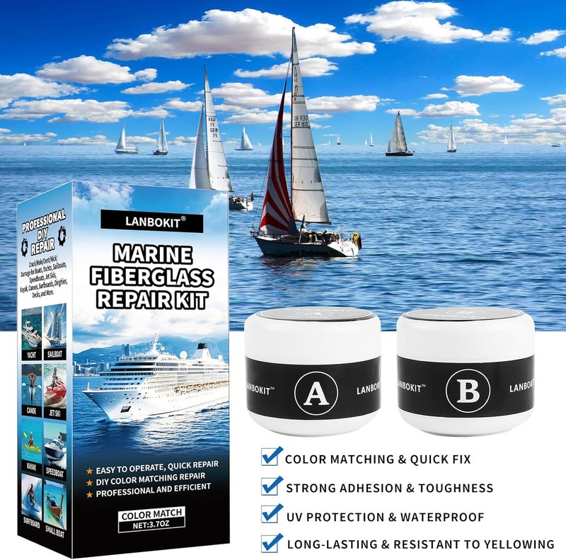 LANBOKIT Marine Fiberglass Repair Kit for Boats, Gel Coat Repair Kit for Boats, Epoxy Filler for Boats, Gelcoat Repair Kit, Fiberglass Boat Repair Kit Fix Holes, Chips & Deep Cracks, Boat Accessories - Image 4